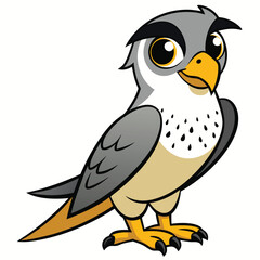 Cartoon falcon stands alert with a quizzical expression showing off its bright colors and detailed outline