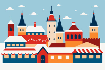 winter market scene in prague with snow dusted 