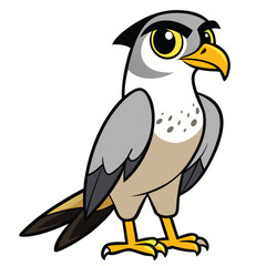 Cartoon hawk illustration displays yellow eyes and beak with gray and brown feathers