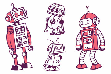 set of robot vector silhouette illustration isolated on white background