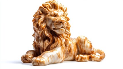 Intricate marble lion sculpture lies gracefully on a surface, showcasing detailed fur and striking patterns.