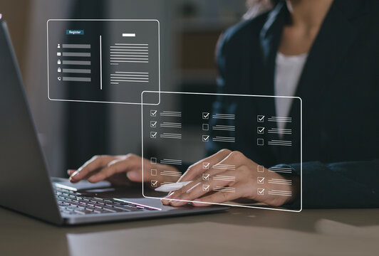 Complete an online survey Register with an online registration form Register a new user Complete an application form with personal information to create an account on the website.