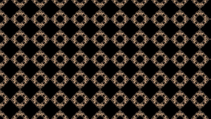 Intricate floral pattern with circular and fleur de lis motifs on a black background © Decent Discoveries