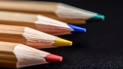 Obraz premium Closeup of Colorful Wooden Pencils on Dark Background
