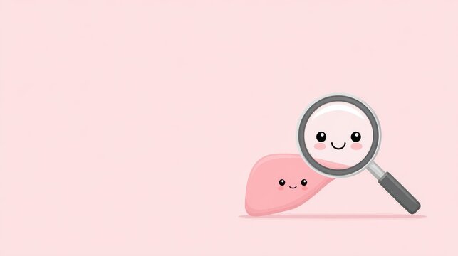 liver function testing, liver health recovery and strengthening, image of magnifying glass and liver with usable copy space