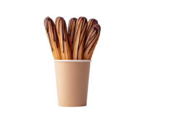 Churros in paper cup isolated on transparent PNG background