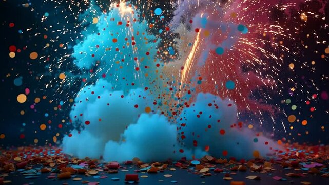 Explosion de confettis, feu d'artifice