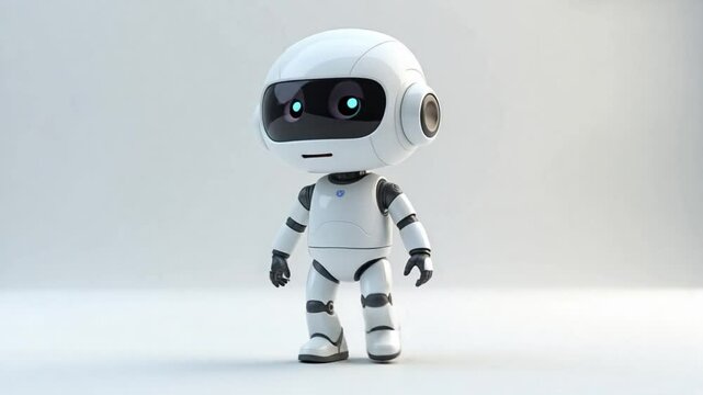 Rendu vid&eacute;o 3D amusant de robot &ndash; cycle de marche. Isol&eacute; sur fond blanc.