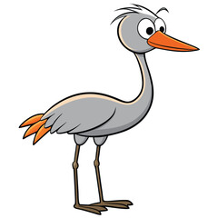 Cartoon stork with big eyes is standing and looking at something