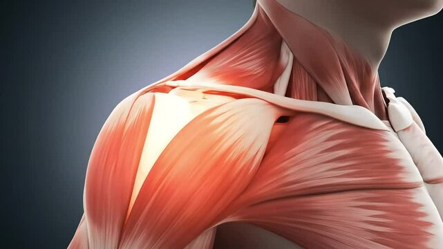 Anatomical illustration of shoulder muscles highlighting the deltoid and rotator cuff.