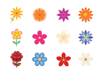  Chamomile. Colorful daisy round flower set. Camomile icon collection. Isolated on background. Flat design. Vector illustration. Summer chamomile flower. Love symbol. Groovy daisy flowers set
