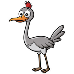 Cartoonstyle gray bird with red feathers stands alert in a playful stance