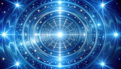 Obraz premium Tunnel of light, concentric circles with glowing details and soft ethereal blue plasma background