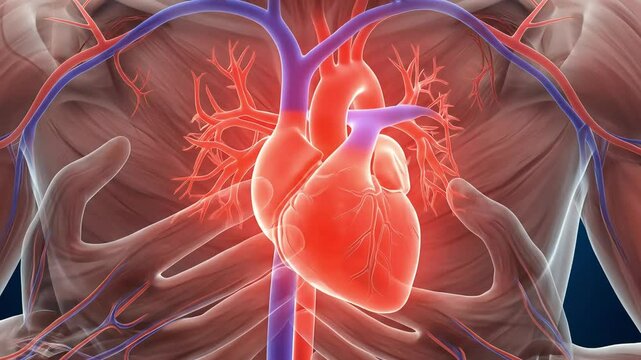 Anatomical illustration of the human heart and circulatory system.
