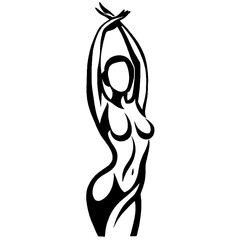 Arched Female Silhouette with Raised Arms in Elegant Minimalist Gray Tones