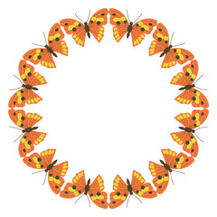 Fototapeta premium Round butterflies Wreath, Orange Butterfly circle Border, Butterfly Round Wreath Frame, Illustration Isolated