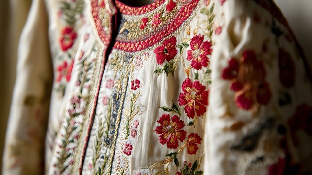 Lebanese folk embroidery on traditional clothing on hanger