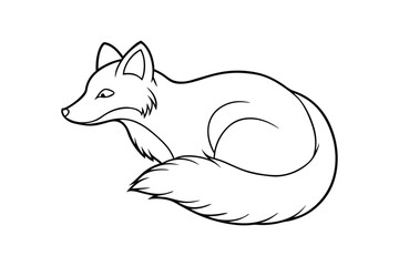 Line art illustration of a curled-up fox with a bushy tail.eps