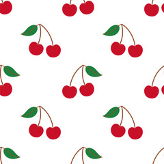 Seamless red cherry pattern design, flat cherry pattern template vector.
