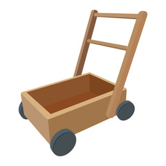 Illustration of a wooden toy cart with a handle and four wheels
