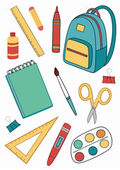 Hand-Drawn School Supplies Vector Set – Doodle Style Educational Elements Collection