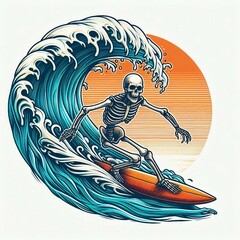 Skeleton Surfer Rides the Wave suitable for marketing material