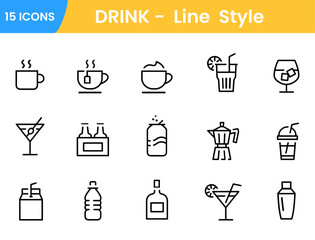 DRINK -  Line  Style, Drinks vector icon set. cocktail illustration symbol collection. drink sign or logo.