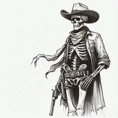 Obraz premium Skeletal Gunslinger Sketch Cowboy Anatomy Illustration Suitable for professional presentation