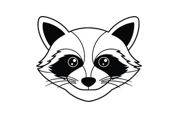 Line art illustration of a raccoon face with masked eyes.eps
