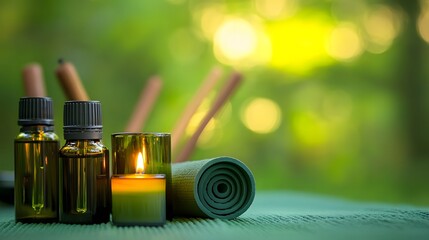 Serene Yoga Session Outdoors Green Mat Essential Oils Candle