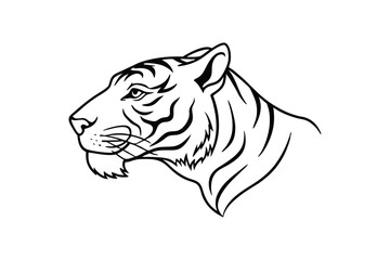 Line art illustration of a tiger head and neck in profile.eps