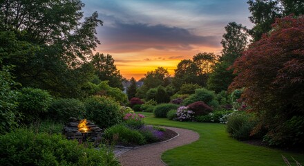 Obraz premium Garden path at sunset