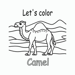 Line Art Camel Coloring Page for Kids vector, illustration