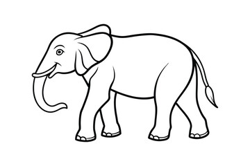 Line art illustration of a walking elephant with trunk raised.eps