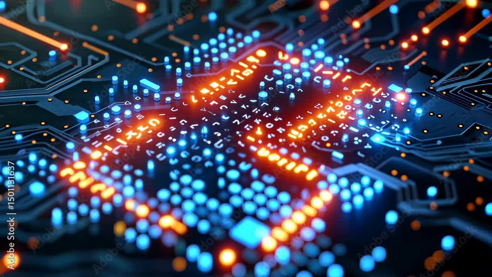 Poster this is a microchip with an intricate design.