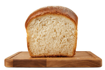 Sliced bread, wood board isolated on transparent PNG background