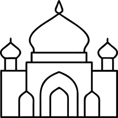 mosque icon, mosque line art. Islamic mosque line art vector, outline mosque vector