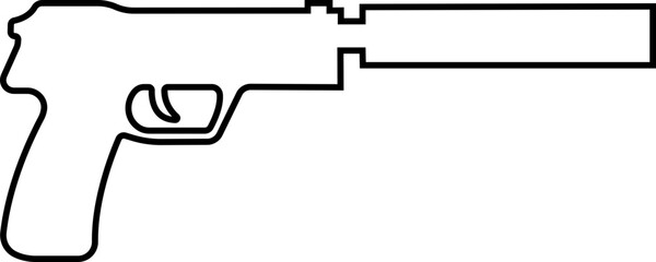 Pistol icon in line from army and war isolated on transparent background