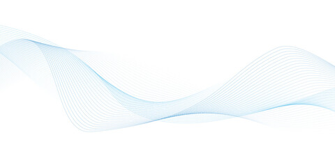 Abstract blue smooth wave on a white background. Dynamic sound wave. Design element. Vector illustration. 