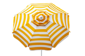 Striped yellow beach parasol isolated on transparent PNG background