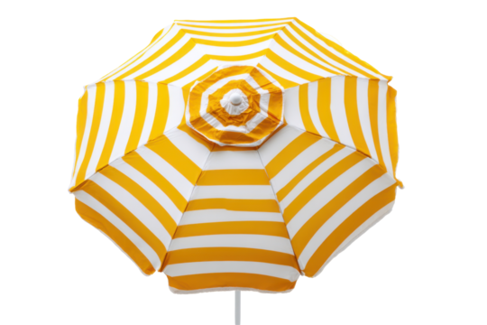 Striped yellow beach parasol isolated on transparent PNG background