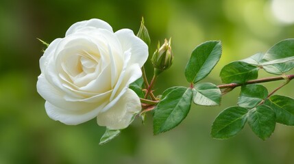 Obraz premium A white rose is on a green leaf