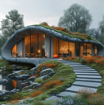 a Danish Viking long house but with 2025 modern materiels and 3d concrete print possibilityes and renewed architecture and convinience with beautiful viking details