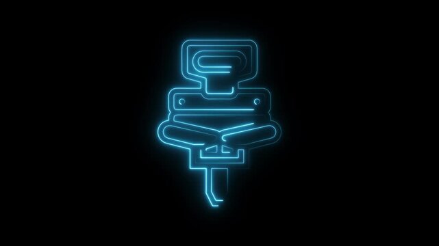 Glowing neon python code symbol illuminated on black background representing technology and programming