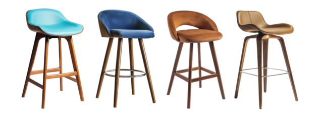 Mid-century modern bar stools in various colors and materials for contemporary interior design inspiration