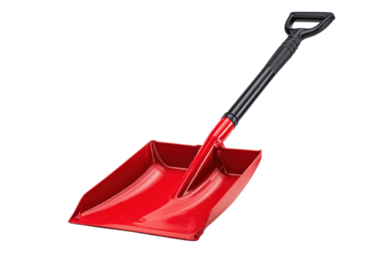 Shiny red snow shovel isolated on transparent PNG background