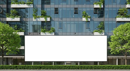 Obraz premium Blank Billboard on Modern Building with Greenery
