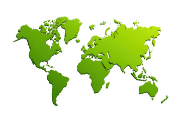 Obraz premium Green world map cutout isolated on transparent PNG background