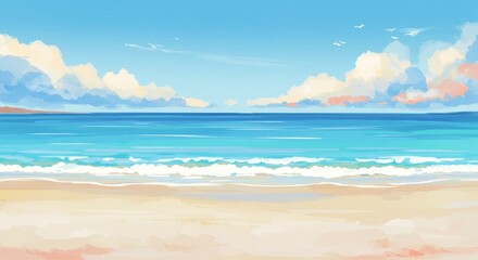 Obraz premium Photo of Beautiful Coastal Beach Landscape with Blue Ocean Under Cloudy Sky