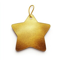 Gold star-shaped tag, blank,  hanging from string